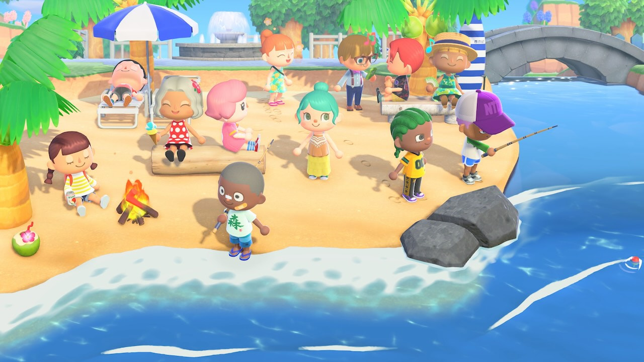 12 different players enjoy playing together on the beach in an online session.
